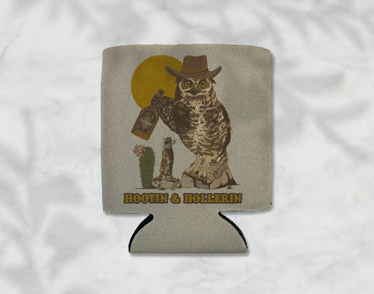 "Hootin & Hollerin" Owl Cowboy Koozie image 0