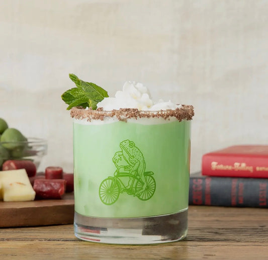 Frog on a Bicycle Rocks Glass image 0