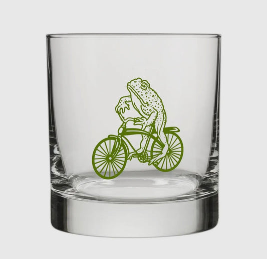 Frog on a Bicycle Rocks Glass image 1